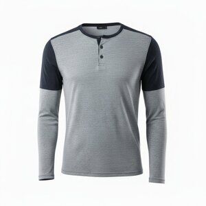 Vince Men's Sporty Jaspe Blocked Henley Heather Herring